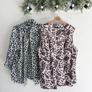 Talbots Plus Size Spotted Bundle Of 2 Womens Tops 2X Green/pink